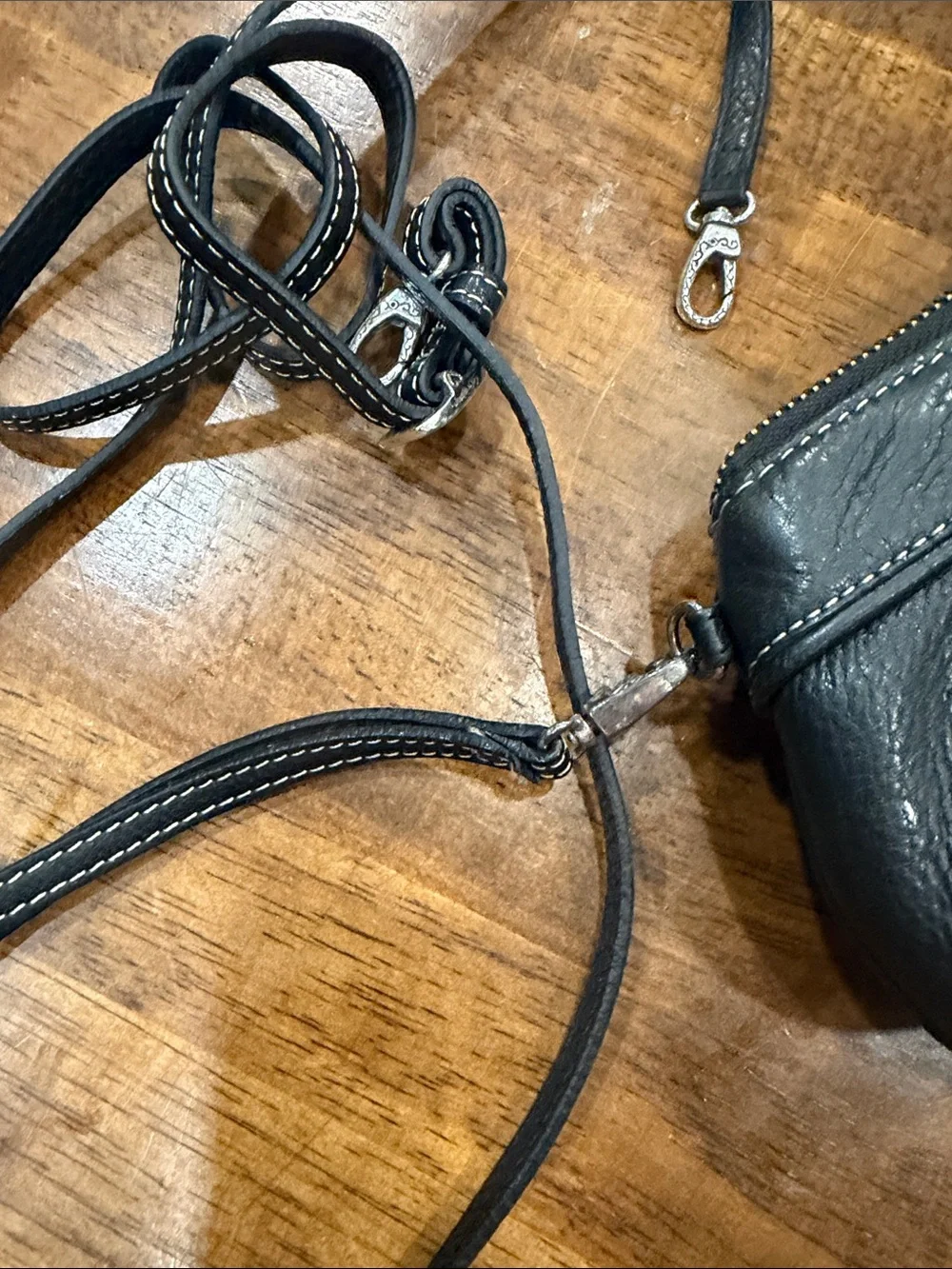Brighton Black Leather Crossbody with Silver Medallion